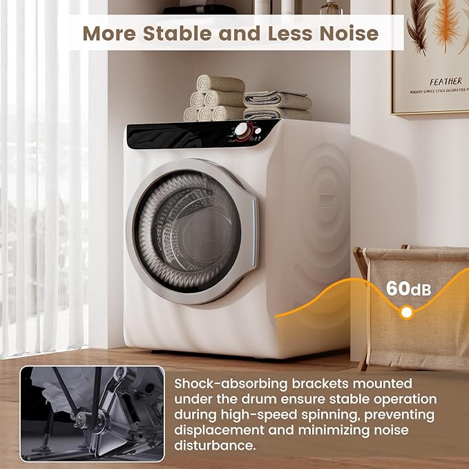 VCJ 2.6 cu.ft Portable Dryer, 1400W Electric Clothes Dryer with 5 Drying Modes & Stainless Steel Tub, Front Load Compact Dryer for Home, Apartment, Dorms