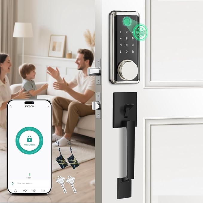Keyless Entry Door Lock Deadbolt with Handle Set, Smart Locks for Front Door, Digital Door Lock with Keypad Set, Door Code Lock with Touchscreen, Compatible with Alexa, Satin Nickel