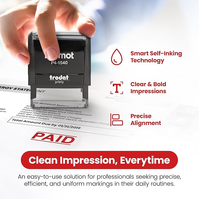 Promot Paid Stamp Self Inking - for Office, Accounts Payable Stamp - Rubber Stamps for Retail Use, Red Ink, Self Inking for Business Supplies, Paid Stamper