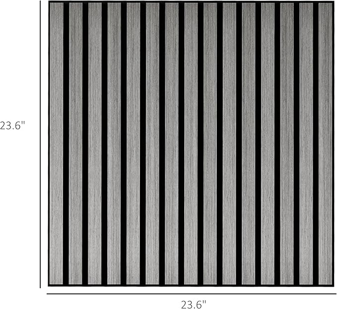 HOMCOM 4 Pack 3D Acoustic Panels, 24" x 24" Soundproof Wood Panels for Wall, Wood Slat Wall Paneling for Interior Ceiling, Office, Home Theater, Studio, Gray