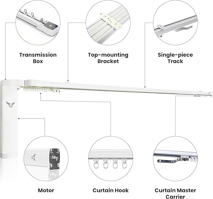 Osprey Smart Curtain Track, Single-Piece Motorized Rod, Adjustable Length, Quiet Heavy-Duty Motor, Remote & App Control, Compatible with Alexa & Google Assistant, Ceiling or Wall Mounted