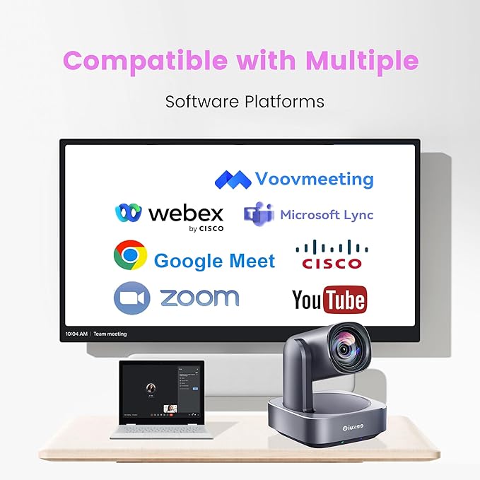 All-in-One PTZ 4K 12X Optical Zoom Video Conference Room Camera System with Bluetooth Speakerphone 2 Expansion Mics HDMI 78° Wide View Angle Lens Works with Zoom Webex for Large Meeting Room