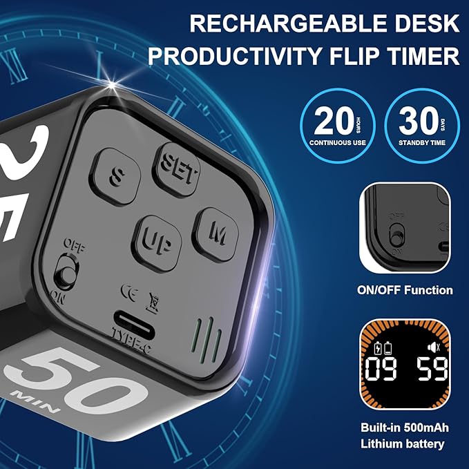 Rotating Visual Pomodoro Timer 5, 25, 10, 50 Min Custom Countdown, Rechargeable Cube Desk Productivity Flip Timer with Detachable Silicone Case, Ideal for ADHD Tool Study Work School (Green)