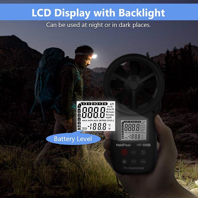 HoldPeak Handheld Anemometer Bluetooth, Digital Wind Speed Gauge Meter - Image 6