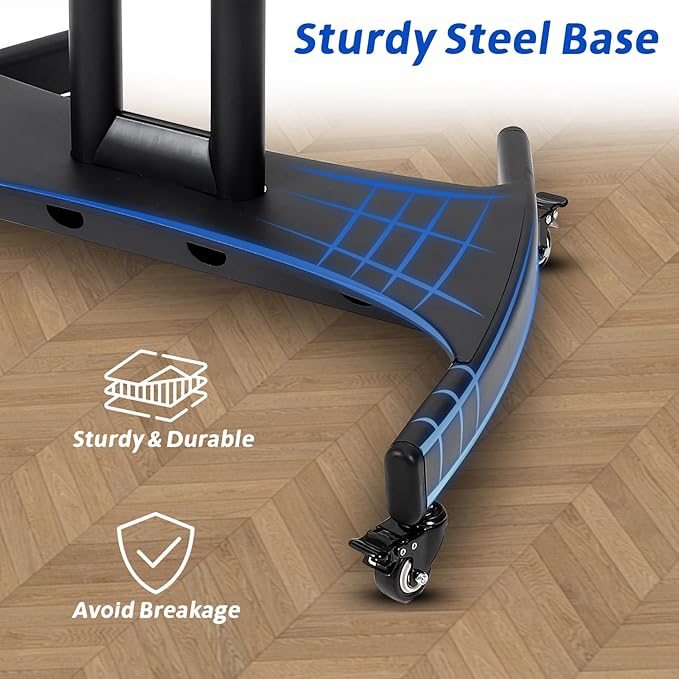 GCCSJ Rolling TV Stand with Adjustable Shelf，Portable TV Stand on Wheels for 32-75 Inch Screens，Heavy Duty Base Mobile TV Cart，132 LBS Weight Capacity， Suitable for Living Room/Bedroom/Office