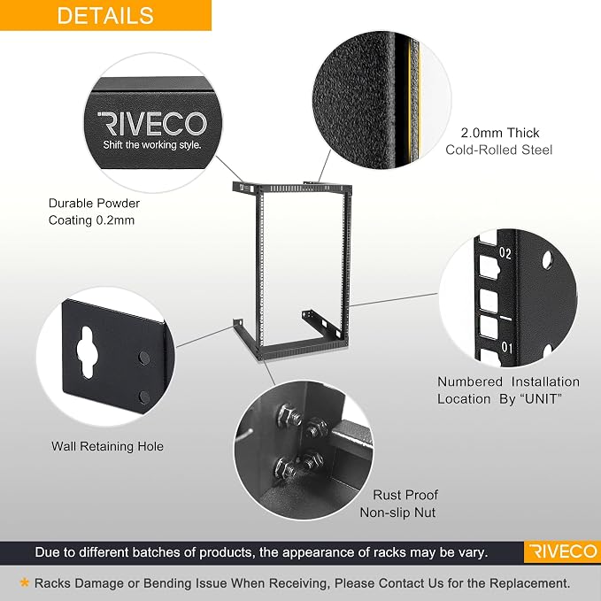 RIVECO 18U 19" Wall Mount Server Rack – 17.7" Deep 2 Post Open Frame Cabinet - Image 3