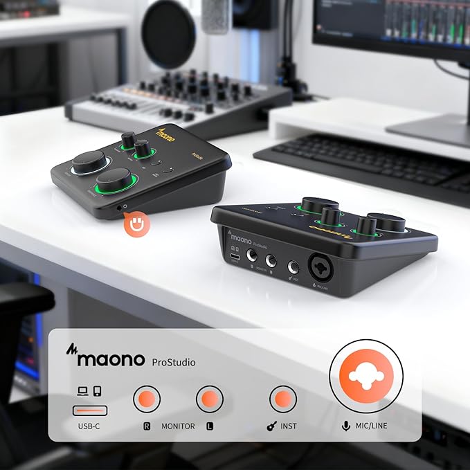 MAONO USB Audio Interface for PC: Interface with XLR Microphone 24-bit/192kHz Routing Software LOOPBACK ASIO Driver for Recording Music, Home-Studio, Guitar, Podcast, Streaming, DAW(PS22+PD100)