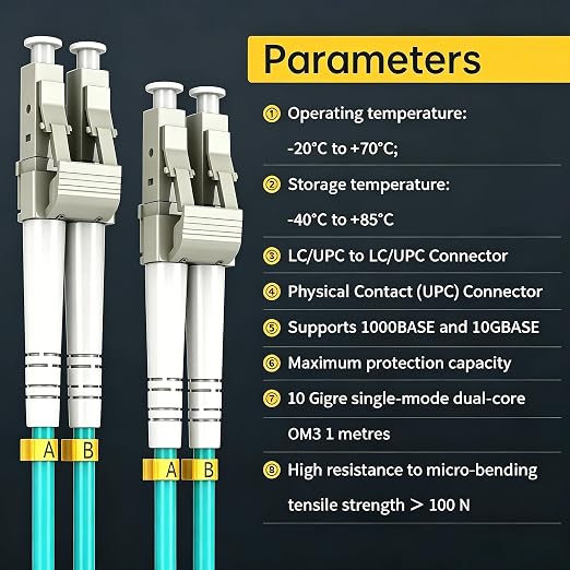 LC/UPC to LC/UPC Fiber Patch Cable 1M, OM3 Multimode Duplex Fiber Jumper - Image 6