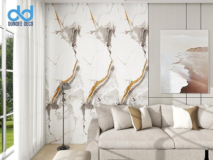 Dundee Deco Faux Marble Wall Panels - Sample - Glossy, Waterproof Indoor Wall Cladding - White, Black, Brown Veins - Sample 6" x 6"
