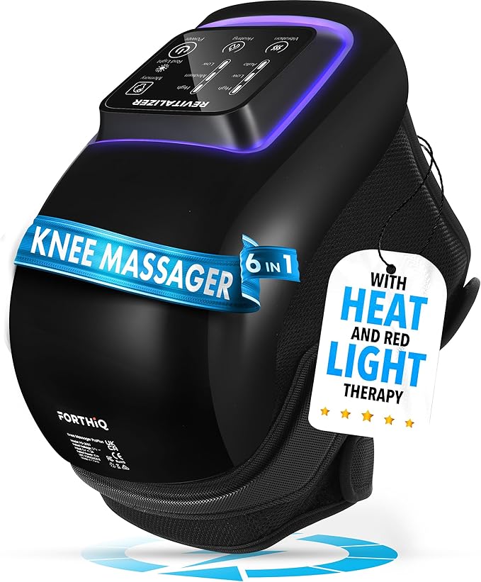 FORTHiQ Knee Massager Pro+ with Heat, Red Light and Vibration, 6-in-1, Dual-Wavelength - Cordless, Portable, Adjustable Straps, Easy to Use, Saves Your Settings, FSA-HSA Eligible