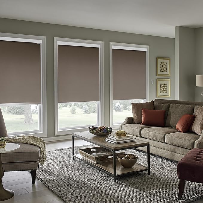 ZSHINE Motorized Blackout Window Blinds Customize Width (23-95 Inches) Remote Control Wireless and Rechargeable Roller Shades Blinds for Windows, Home, Office, Hotel, Club, Restaurant(82010E Bronze)