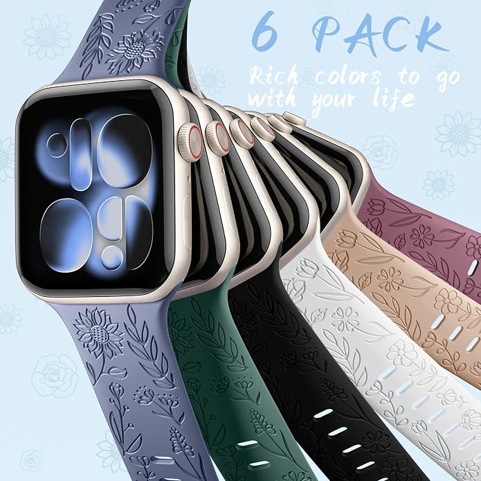SNBLK 6 Pack Floral Engraved Bands Compatible - Image 8