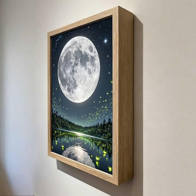 URVIP LED Glowing Photo Frame, 3D Starry-Sky Moon Animal Wall Art, 9x12 Inches Dimmable Light Up Light Painting for Bedroom, Unique Aesthetic Decor, Great Birthday Gift for Women Men