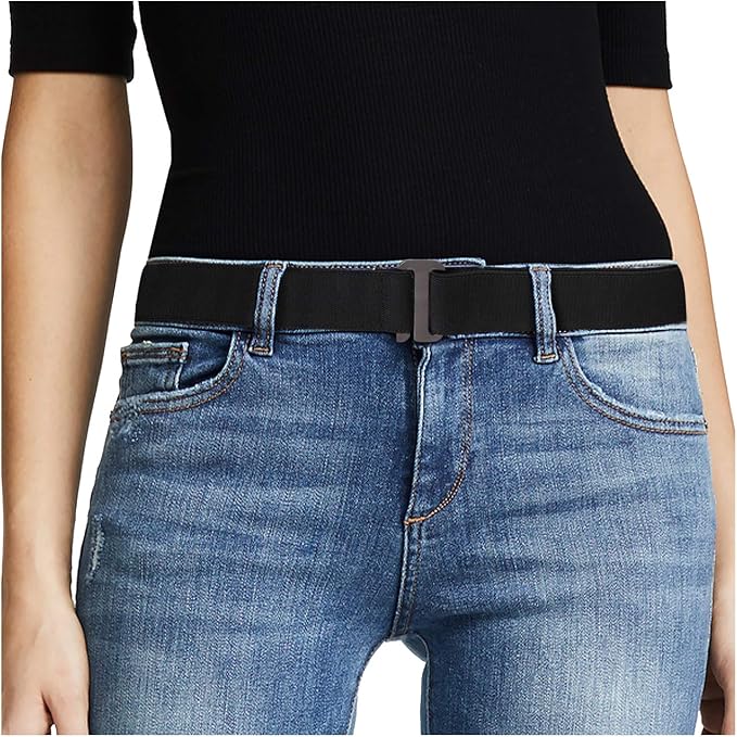 JASGOOD Women No Show Stretch Belt Elastic Web Strap Belt with Flat Buckle for Jeans Pants Dresses