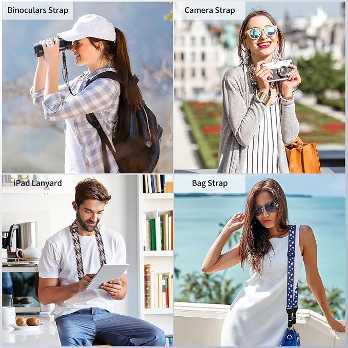 FIEIL Grey and Blue Geometric Shoulder Strap, Adjustable Camera Strap - Image 2