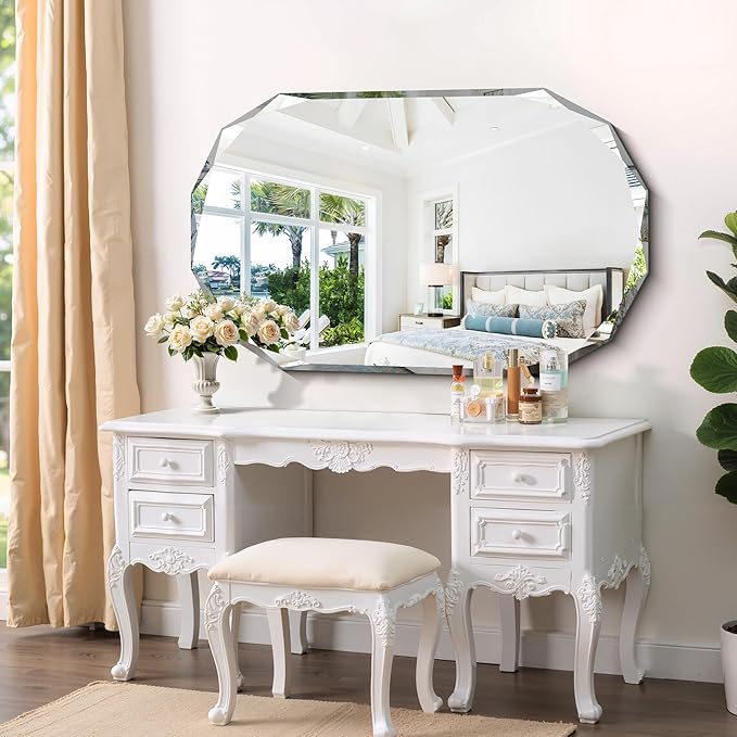 GLASHOM Frameless Bathroom Mirror, 30x48 inch Beveled Bathroom Mirror Wall Mounted, Modern Frameless Mirror for Bathroom, Living Room, Entryway Mirror Horizontal or Vertical