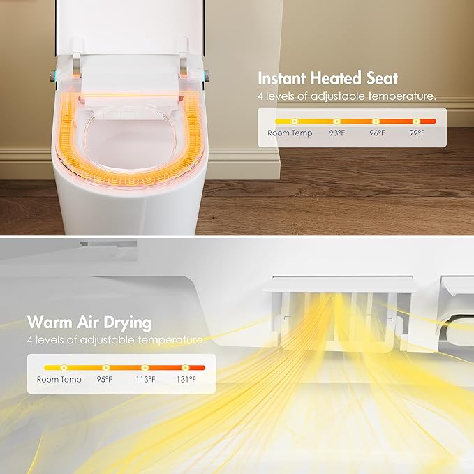 Eridanus Smart Toilet with Bidet Built in, One Piece Bidet Toilet for Bathrooms, Auto Open/Close with Digital Display, Foot Sensor Flush, Warm Water Wash & Dryer, Elongated Heated Seat, White & Black