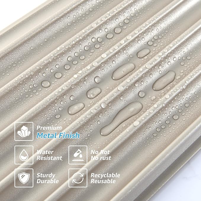 Art3dwallpanels Slat Wall Paneling, 104'' x 6.3'' Glossy Metal Finish WPC Soundproof 3D Wall Panels for Interior Wall Decor, 8 Pack Wavy Grain Panel Wall Slats, Champagne Silver