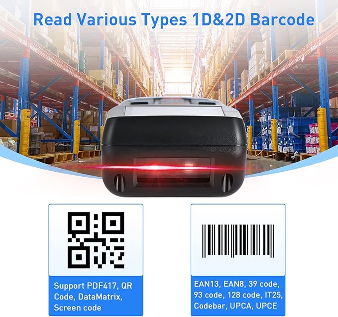 JRHC Wireless Barcode Scanner, Portable Inventory Scanner 1D 2D&PDF417 Data Collector Data Terminal Inventory Device with 2.4GHz Wireless & USB Wired Connection Bar QR Code Scanners