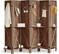 Aleesing 6 Panel Pegboard Display with Shelf, Wooden Pegboard Room Divider Wall with 24 Hooks, Partition Room Dividers and Folding Privacy Screens, Bedroom, Jewelry Store, Brown