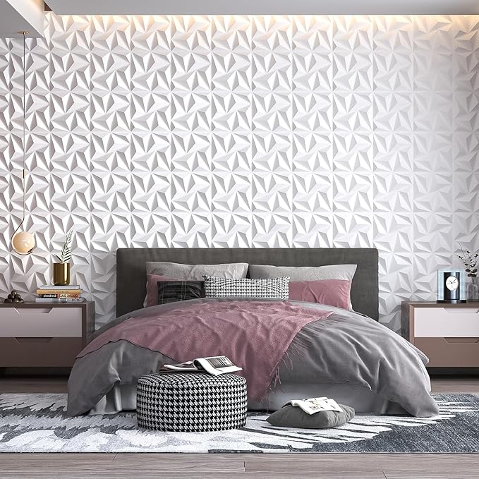 Art3d 3D Wall Panels 100 Pack, 11.8" x 11.8" (97 Sq.ft) PVC Wall Panels - Glue Up Panels Wall Decor for Living Room, Bedroom, Office, White