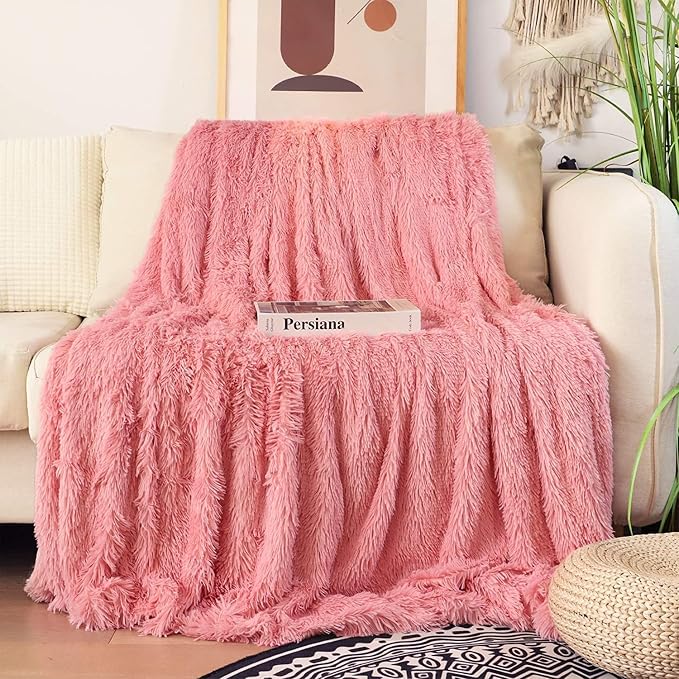 Tuddrom Decorative Extra Soft Faux Fur Throw Blanket 50"x60", Solid Reversible - Image 2