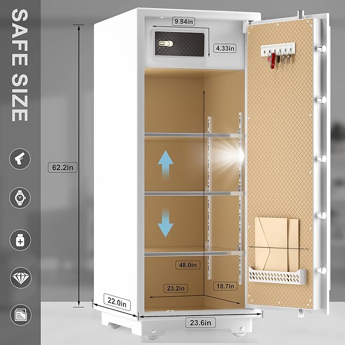 Extra Large Safe - TIGERKING 17.6 Cubic Feet Big Safes Box with Double Safety Key Lock & Separate Lock Box. Heavy Duty Large Home Safe wth 3 Removable Shelves, Perfect for Home, Hotel, Office, Garage