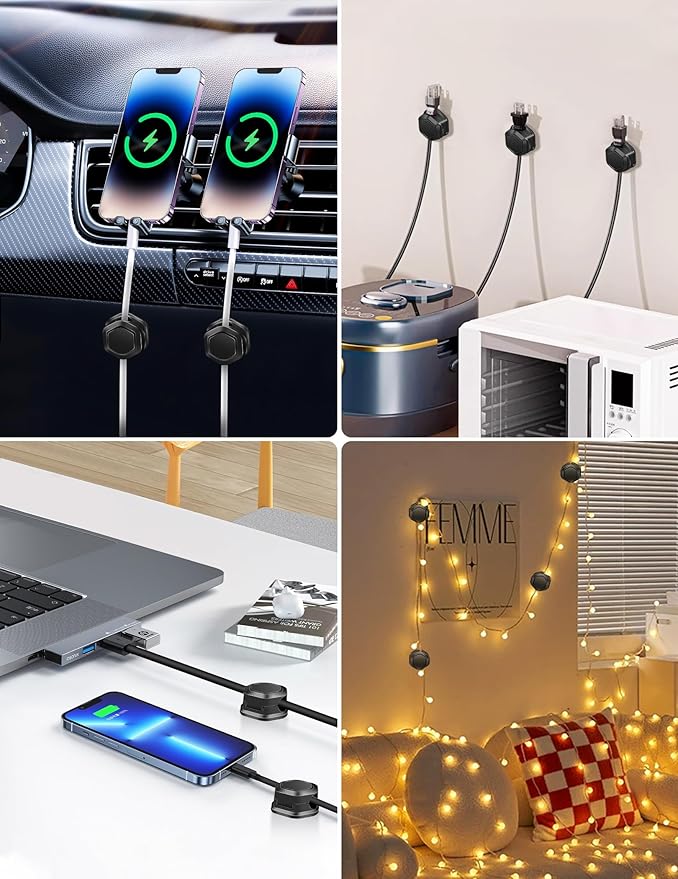 Cord Holder - Cable Clips - Cord Organizer for Desk - Cord Holder for Nightstand - for Desk, Nightstand, Phone Charger, Computer, Home, Office, Car（12pcs）