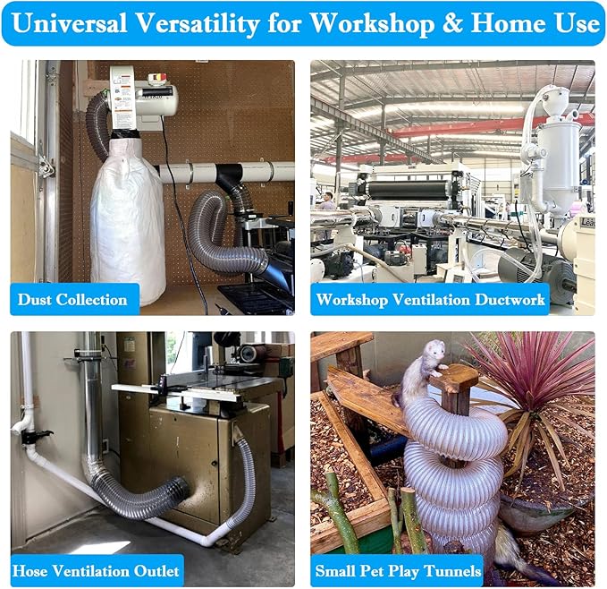 6" x 20' PVC Dust Collection Hose,6 Inch Dust Collector Vacuum Hose for Woodworking Dust Collection Systems, Dust Collection Tube Flexible Clear PVC Fume Debris Collection Hose w/Carbon Steel Wire