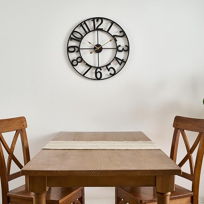 Alarmore Wall Clock, 14 in Small Wall Clocks Battery Operated, Vintage Retro Mid Century Decorative Metal Clock Silent Non Ticking for Living Room Decor-Black