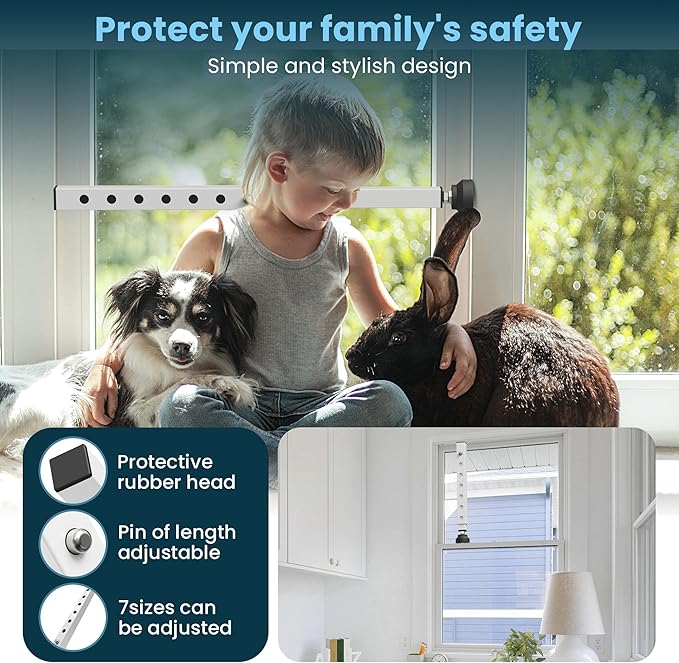 Gadgetzan 2 Pack Window Security Bars Adjustable 11"-18",Portable Short Sliding Window Lock Bar for Child Safety/Anti-Theft,Window safety lock with Rubber Base for Vertical and Horizontal Window-White