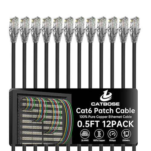 0.5 Foot Cat6 Patch Cables, Solid Pure Copper Patch Cord, Cat 6 Ethernet Cable by CatBose