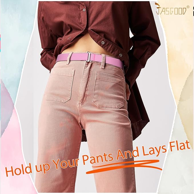 JASGOOD Women No Show Stretch Belt Elastic Web Strap Belt with Flat Buckle for Jeans Pants Dresses