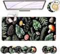 BFUKVOU Large Keyboard Mouse Pad Set, Extended Mouse Pad+Keyboard Wrist Rest Support, Memory Foam Ergonomic Easy Typing, 4Pcs (31.5×11.8 in) Desk Pad Set for Office Home,Mushrooms and Leaves