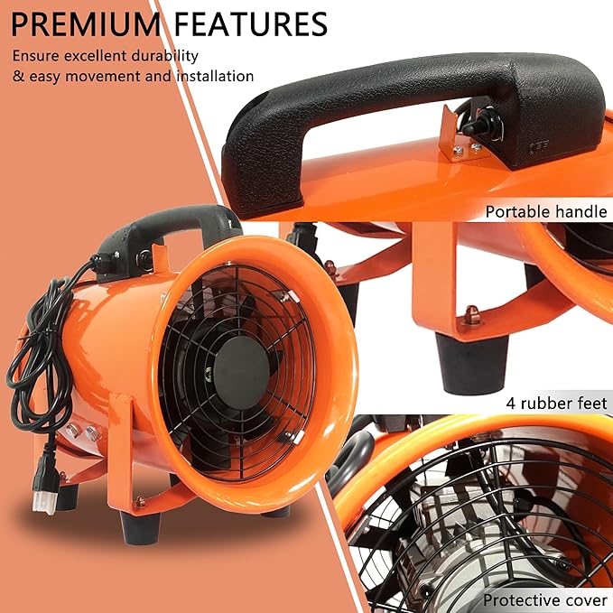 FICBXRA Utility Blower Fan 14 Inch Portable Axial Exhaust Fan 820W 3016CFM High Velocity Ventilator with 16FT Duct Hose for Exhausting & Ventilating at Home and Job Site