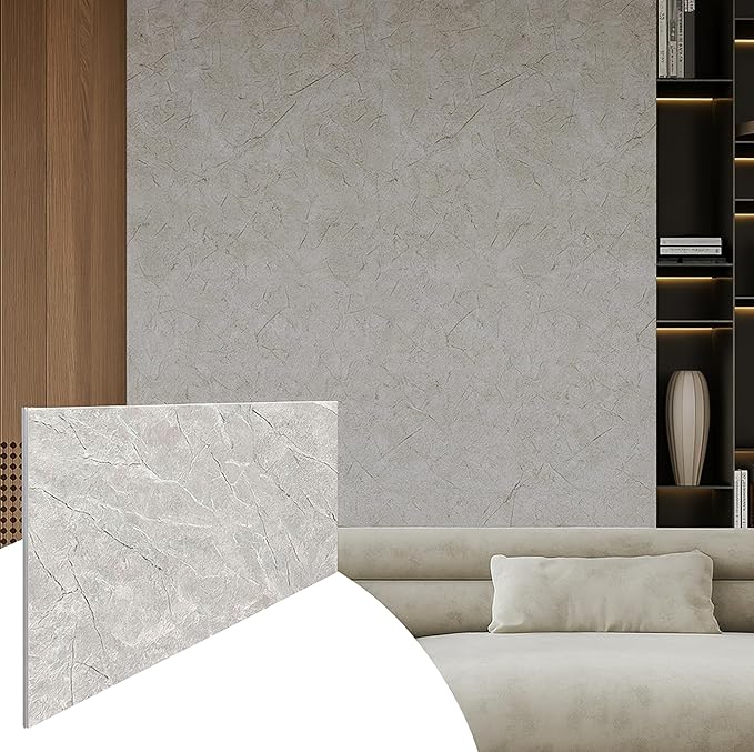 Dundee Deco Faux Marble Wall Panels - Sample - Glossy, Waterproof Indoor Wall Cladding - Tan, Grey Veins - Sample 6" x 6"