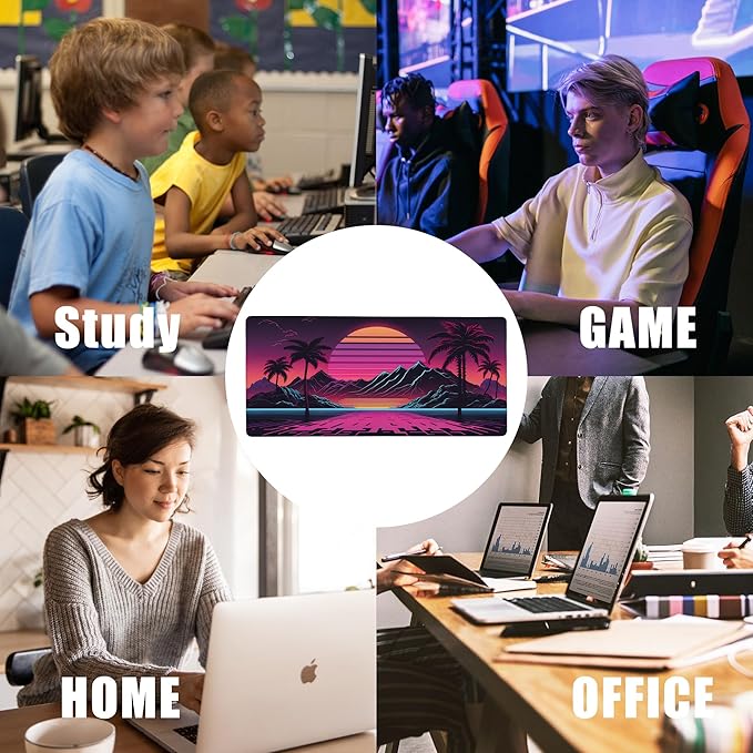 EOBKLAX Mouse Pad,Retro Sunset Desk Mat for Desktop,Desk Pad with Non-Slip Base and Stitched Edge,Extended Mousepad for Office and Home 35.4X15.7 Inch