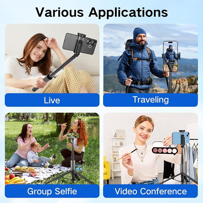62 inch Selfie Stick Tripod for iPhone, Auto-Open Phone Tripod Stand - Image 4