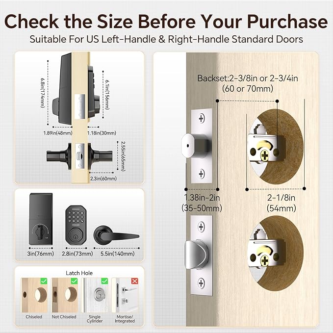 VCHOO Keyless Entry Door Lock Set Smart Locks for Front Door Keypad Door Lock with Handle Auto Lock One Time Password Anti Peeping Password IP54, Black