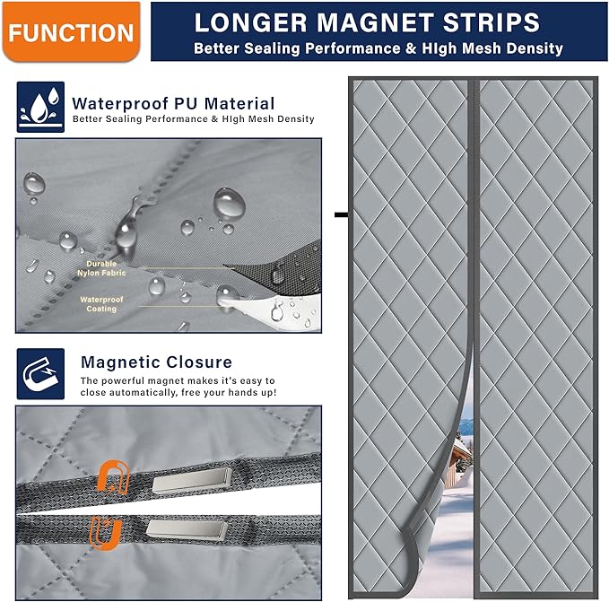 Magnetic Thermal Insulated Door Curtain, Fits Door Size 32" x 80",Durable Oxford Cloth&Thicken Polyester Fiber Fill, Efficient Temperature Control, Durable Construction, Soundproof and Windproof