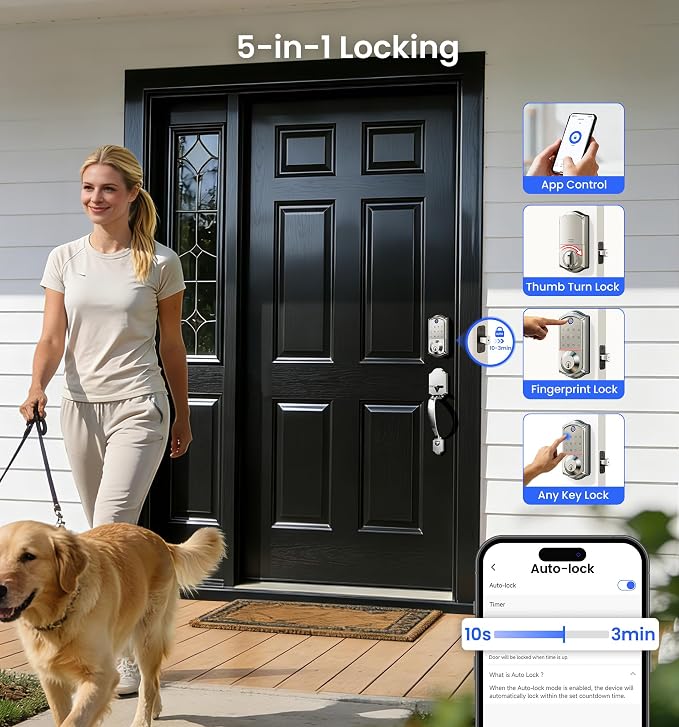 Veise VE017 Fingerprint Smart Door Lock, App Control, 8-in-1 Keyless Entry - Image 6