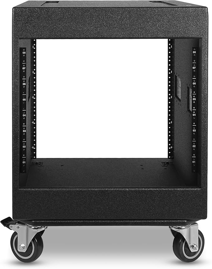 Sound Town 12U PA/DJ Rack/Road Case with 12-Space, Industry-Grade 0.7" (18mm) Plywood with Polyurea Coating, Rain Cover, Casters, 21.7" Rackable Depth - Pro Tour Grade (STRCP-12UW)