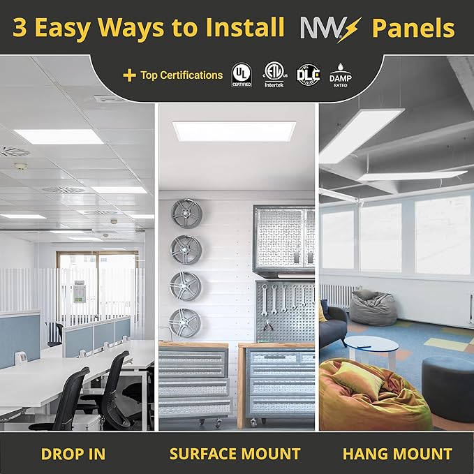 NUWATT 20 Pack 2x2 LED Flat Panel Lighting, Drop Ceiling Light Wattage Selectable 40W/30W/20W, 5CCT 3000K/3500K/4000K/5000K/6500 Suspended Ceiling LED Lights, 4400LM, Dimmable 0-10V, 120-277V, ETL