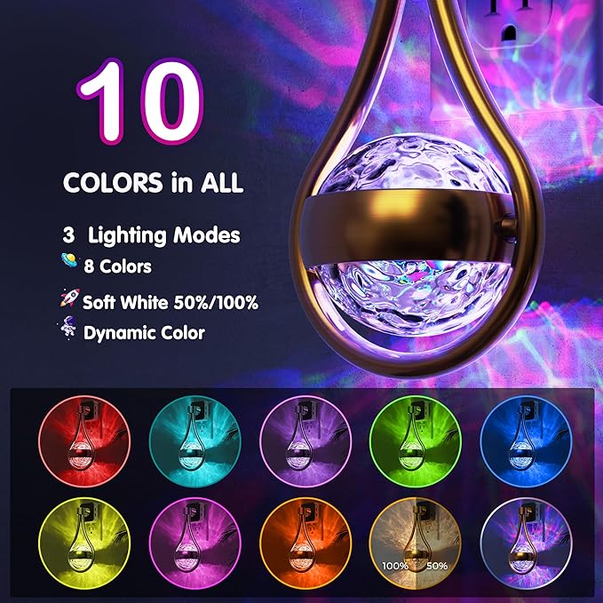 L LOHAS LED Night Lights Plug Into Wall: 2 Pack Star Projector RGB Night Light with 10 Color Change, Dusk to Dawn Sensor, 330°Rotating Globe Night Light for Bedroom, Hallway, Home Decor, Gaming Room