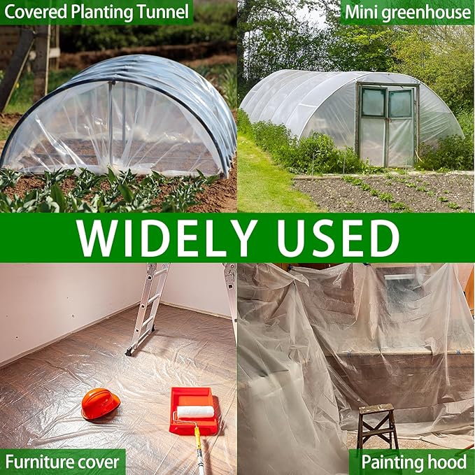 Greenhouse Plastic Sheeting,6 Mil 13×26ft Clear Greenhouse Film,Heavy Duty Plastic Sheeting for Farms Greenhouse Garden Floor Protection