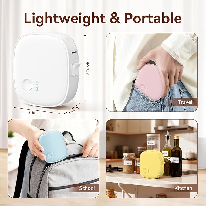 XenGro Mini Label Maker Machine with Tape AH-P05, Portable Bluetooth Mini Label Printer, Wireless Thermal Label Maker, Waterproof & Rechargeable, Built-in Cutter, for Home, Office, Kitchen – White