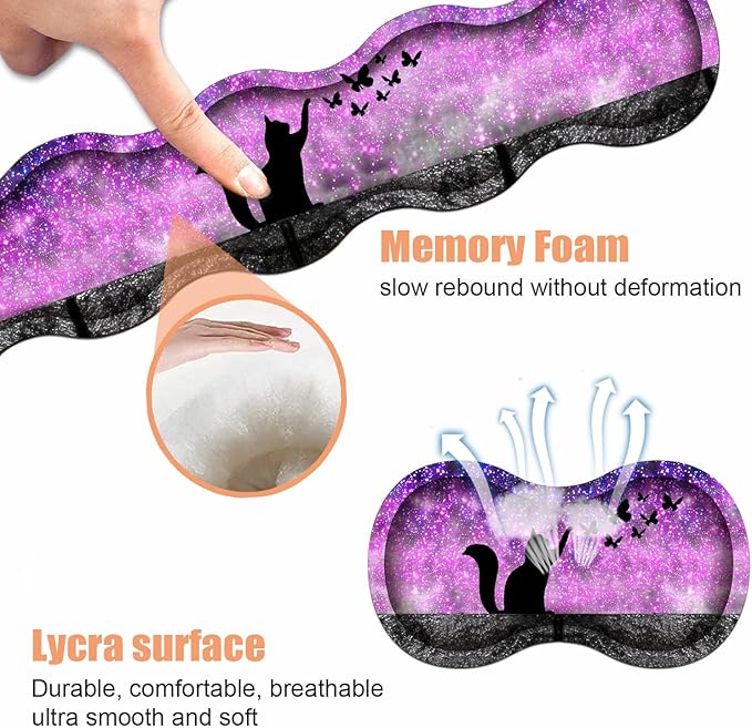 Ergonomic Keyboard Wrist Rest & Mouse Pad Wrist Rest Set, Large XXL Gaming Desk Mat 31.5"x 11.8" with Non-Slip Base, Memory Foam, Easy Typing Pain Relief for Home & Office, Black Cat and Butterfly