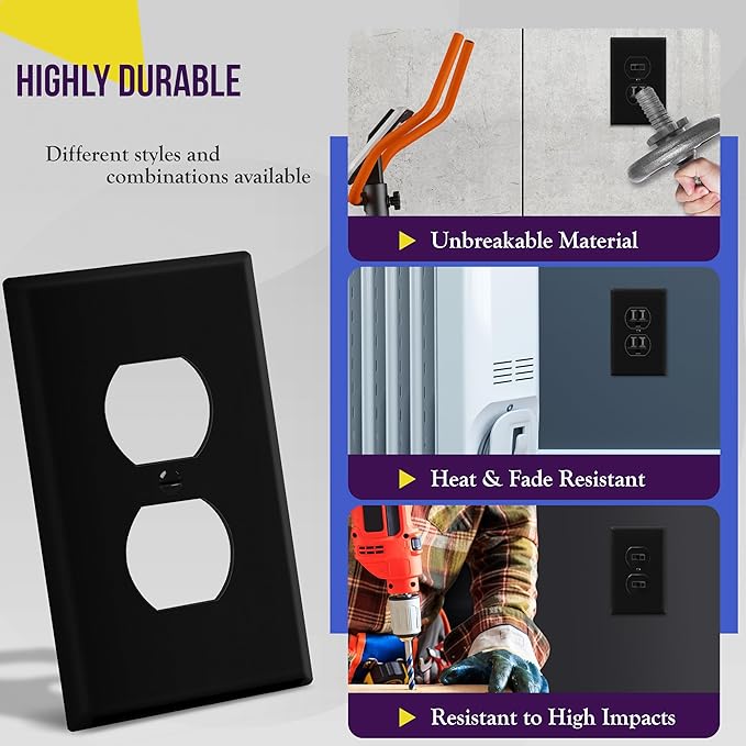 ENERLITES Duplex Receptacle Outlet Wall Plate, Electrical Outlet Cover, Gloss Finish, Mid-Size 1-Gang 4.88" x 3.11", Unbreakable Polycarbonate Thermoplastic, UL Listed, 8821M-BK, Black
