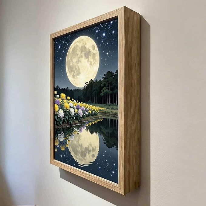 URVIP LED Glowing Photo Frame, 3D Starry-Sky Blue Moon Wall Art, 9x12 Inches Dimmable Light Up Light Painting for Bedroom, Unique Aesthetic Decor, Great Birthday Gift for Women Men