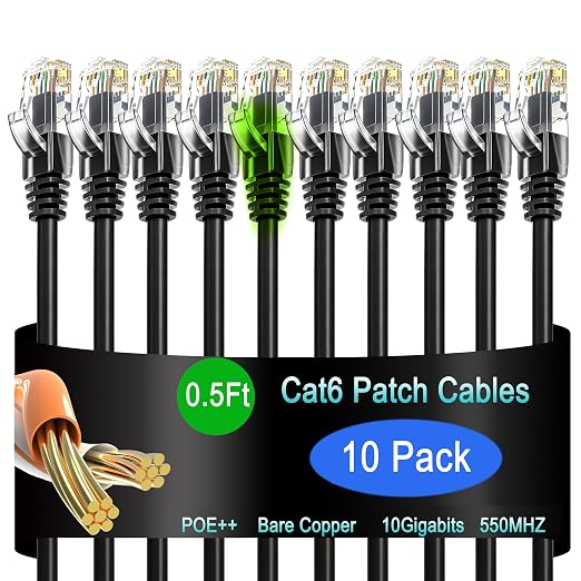 Cat6 Ethernet Patch Cable 0.5 ft, Cat6 Patch Cable by Lysymixs